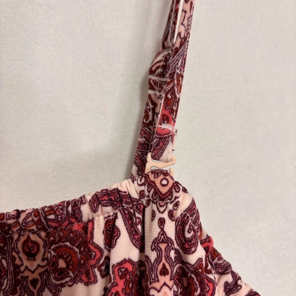 Maurices‎ Pink Paisley Print Sleeveless Tie Waist Cropped Wide Leg Jumpsuit Sz S